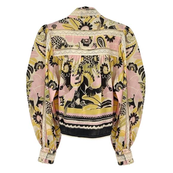 FARM RIO Vintage Forest Lace Trim Tie Neck Blouse M - Picture 4 of 12